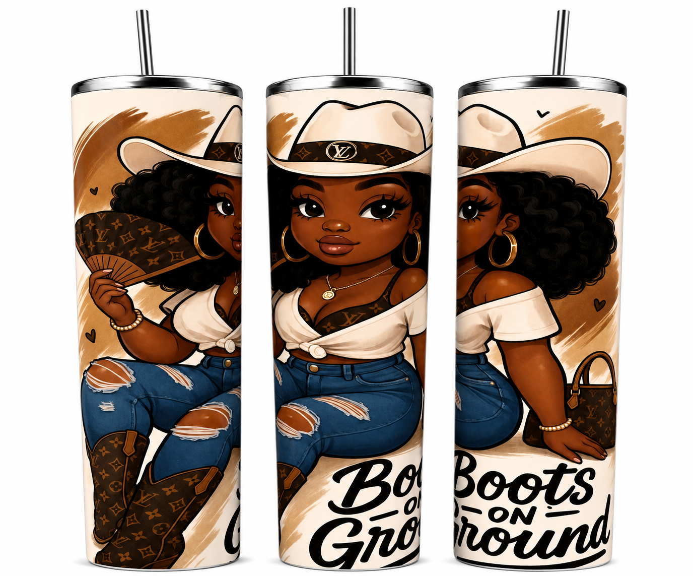 20 oz tumbler with custom illustrated portrait art and hand-lettered text